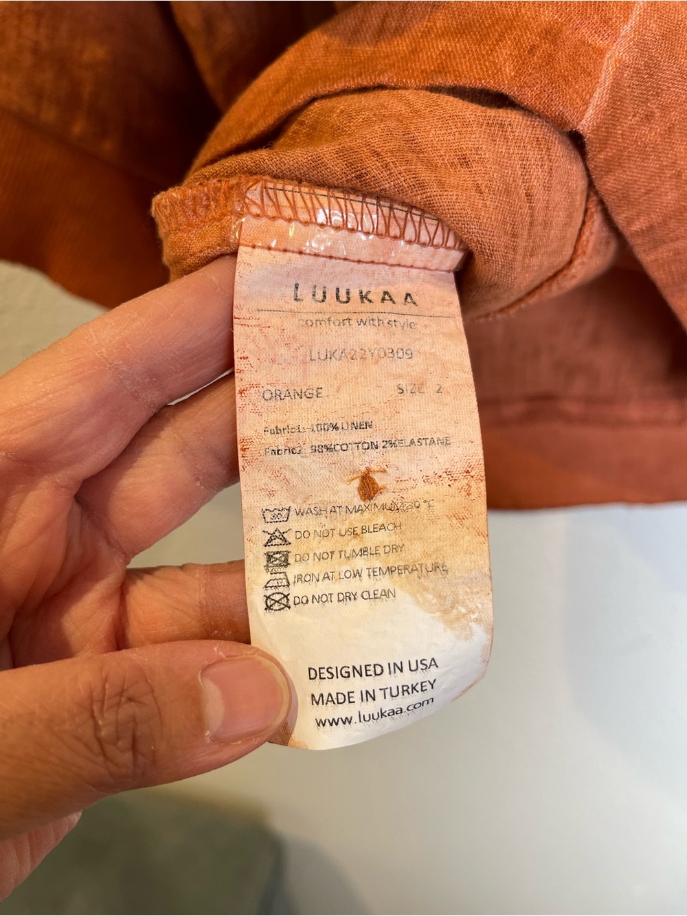 Luukaa 100% Linen Two Button Lagenlook Bolero Style Jacket Top Size US 10 Orange - Picture 5 of 8